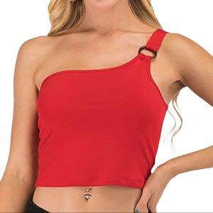 Red one shoulder crop top size XL NWT measurements listed